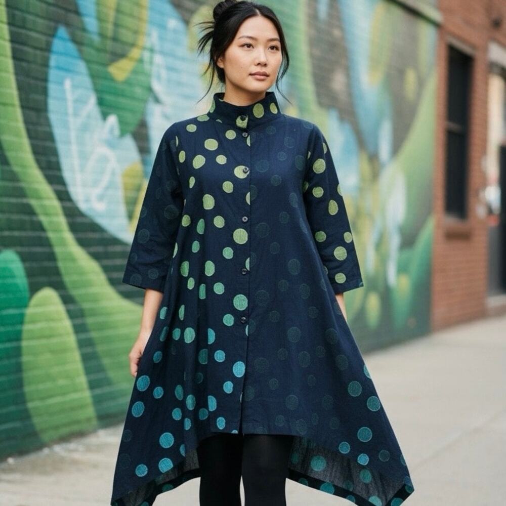 Steve Sells Studio Dotted Lagenlook Wearable Art Shibori Tunic Dress size L